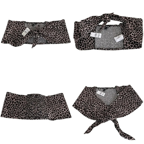 Express Leopard Print Linen Crop Tube Top with Front Tie Women’s Large NWT - Picture 3 of 13